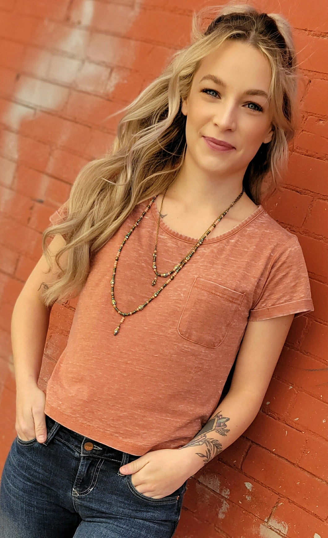 Mineral Wash Crop Top Tee - Terracotta