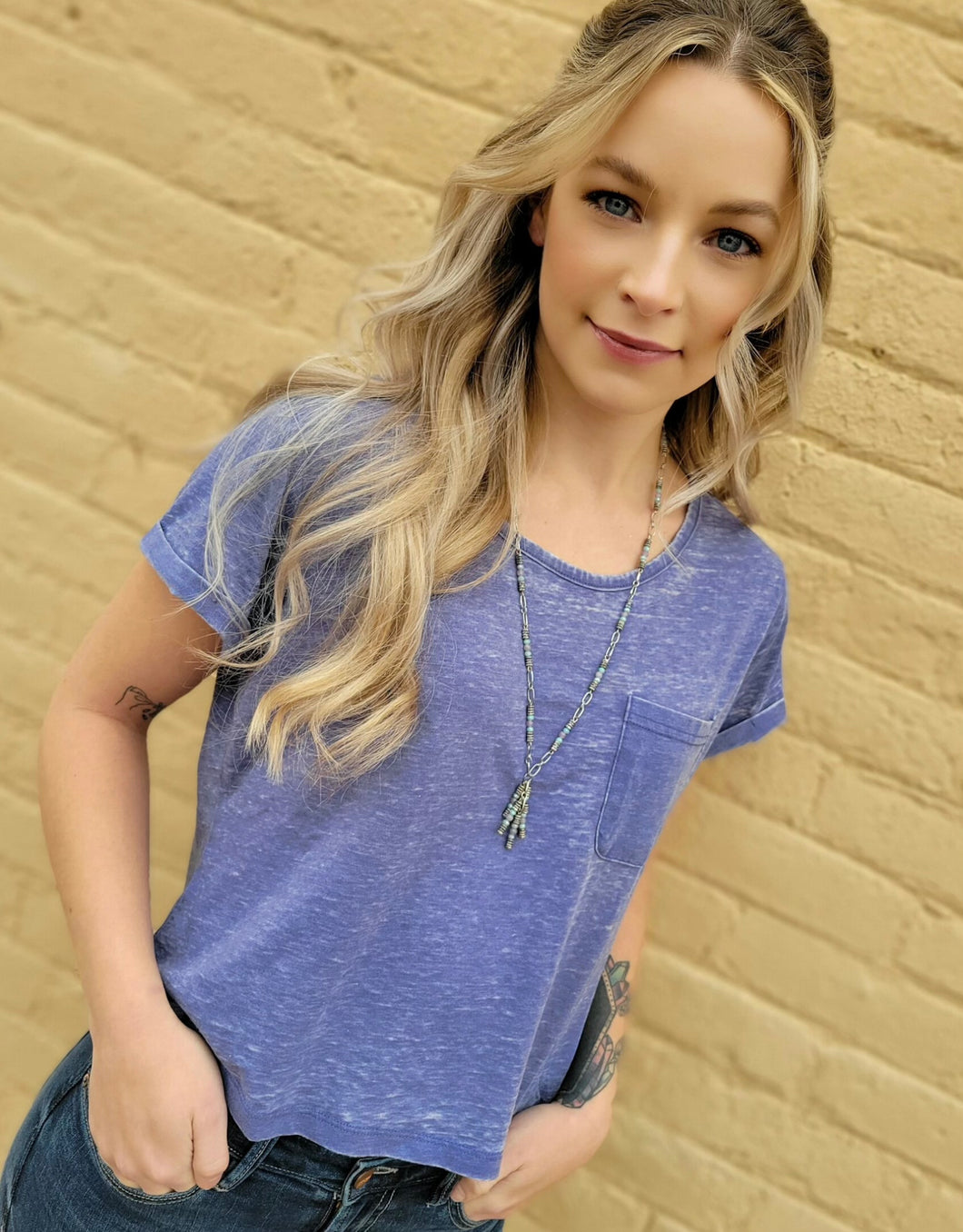 Mineral Wash Crop Top Tee - Blue Heather