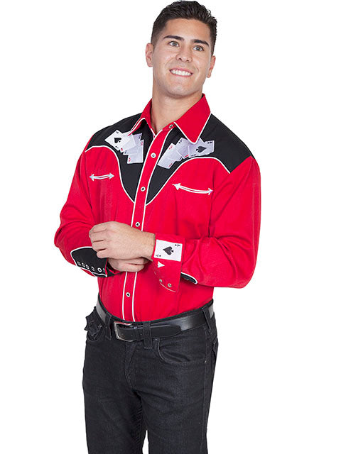 Four Ace Men's Western Shirt - Red & Black