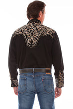 Load image into Gallery viewer, Men&#39;s Western Shirt with Vine Embroidery - Black Gold and Cream
