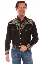 Load image into Gallery viewer, Tailored West Men&#39;s Western Vine Embroidered Black Button Down Top
