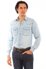 Load image into Gallery viewer, Tailored West Light Blue Western Tencel Yoke Shirt
