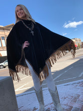 Load image into Gallery viewer, Brown Fringe Poncho - Rich Black
