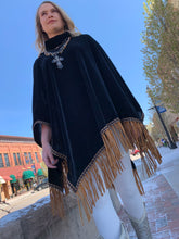 Load image into Gallery viewer, Brown Fringe Poncho - Rich Black
