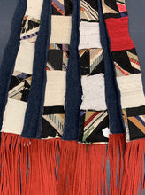 Load image into Gallery viewer, Antique Quilt And Repurposed Sweater Scarf - Red Fringe

