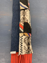Load image into Gallery viewer, Antique Quilt And Repurposed Sweater Scarf - Red Fringe
