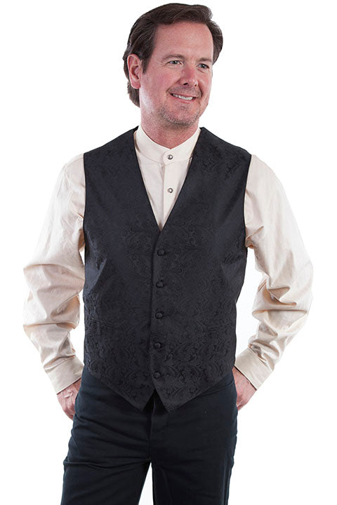 Scully Men's Classic Paisley Vest with No Lapels - Black