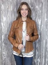 Load image into Gallery viewer, Snap Front Leather Jacket - Tan

