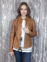 Load image into Gallery viewer, Snap Front Leather Jacket - Tan
