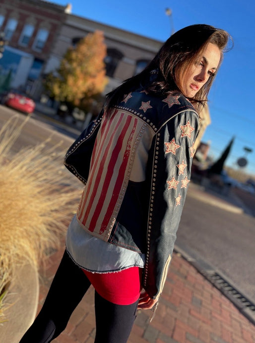 Double D Ranch Star Spangled Freedom Leather Moto Jacket