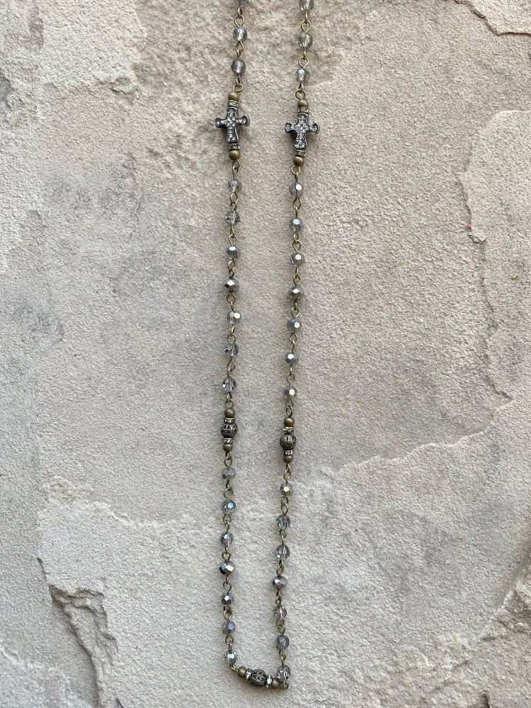 Thin Rosaried Chain with Small Crosses Necklace