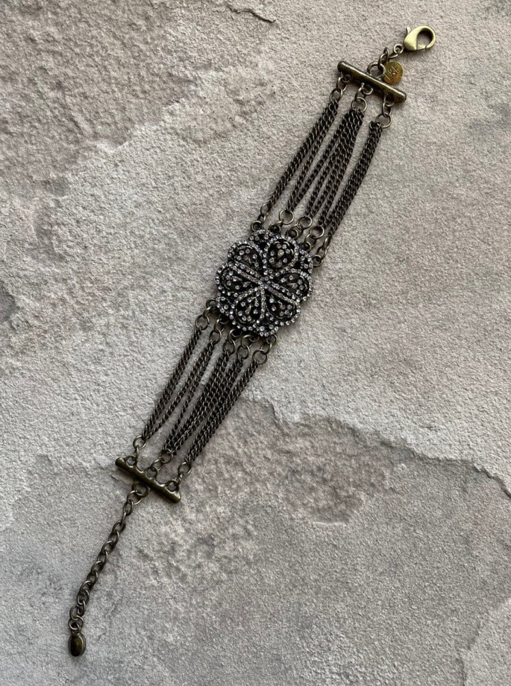 Pave Flower Multi Chain Bracelet