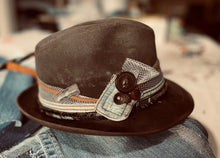 Load image into Gallery viewer, Tailored West one of a kind fedora hat with hand made hat band Vintage Bailey Fedora Hat with Embellished Hatband
