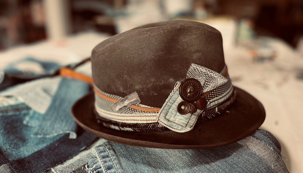 Tailored West one of a kind fedora hat with hand made hat band Vintage Bailey Fedora Hat with Embellished Hatband