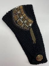 Load image into Gallery viewer, TW Bead and Rhinestone Embellished Hand Knit Ear Warmer Headband - Black
