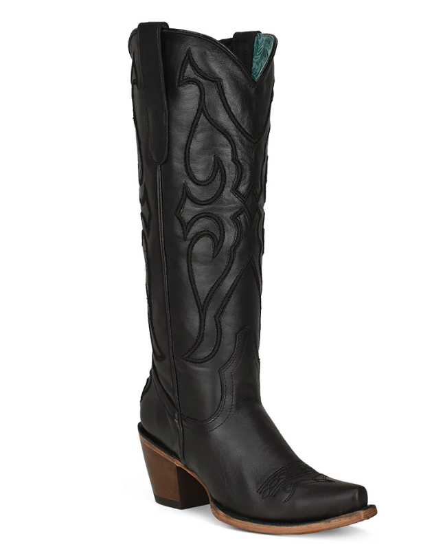 Corral Black Tall Top Boots with Matching Stitch Pattern and Inlay Z5075