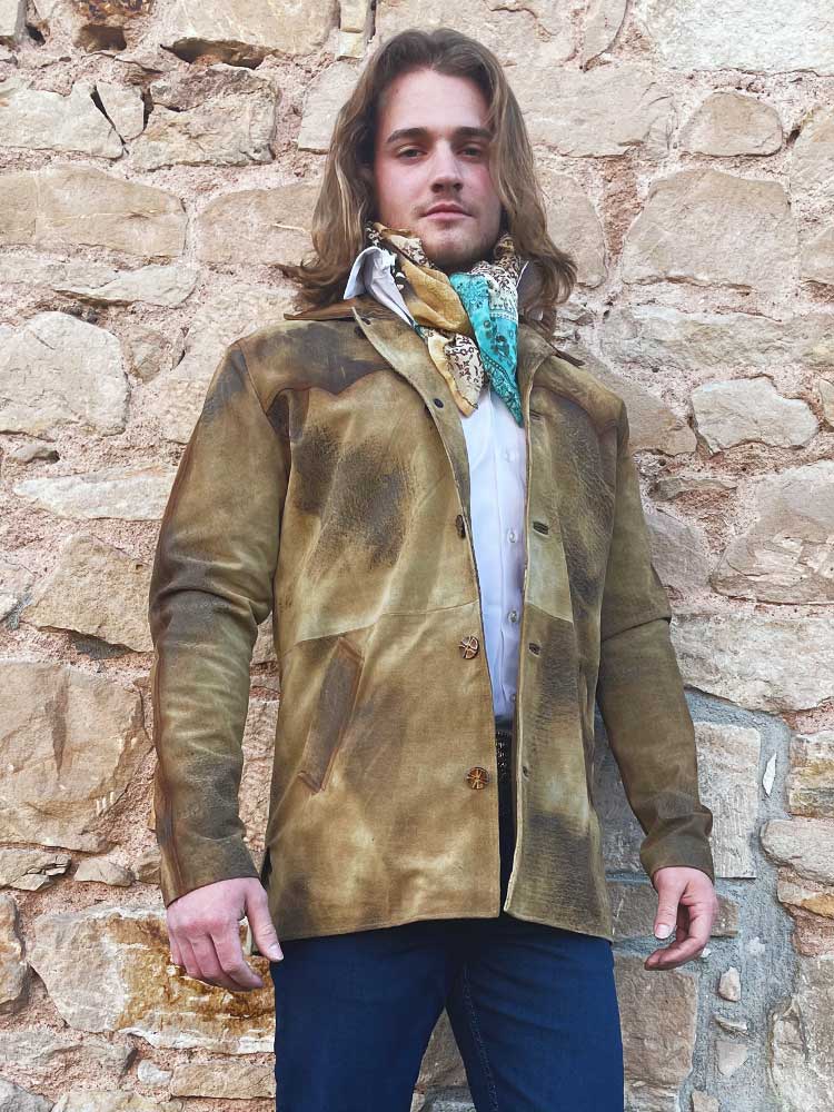 Men's Distressed Button Down Jacket - Light Brown