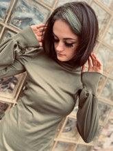 Load image into Gallery viewer, Ribbed Knit Turtleneck Top with Lantern Sleeves  Olive 
