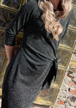 Load image into Gallery viewer, Sparkly Side-Tie Dress - Black and Silver
