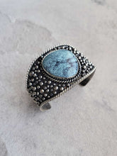 Load image into Gallery viewer, German Silver Freeform Turquoise Dot Cuff
