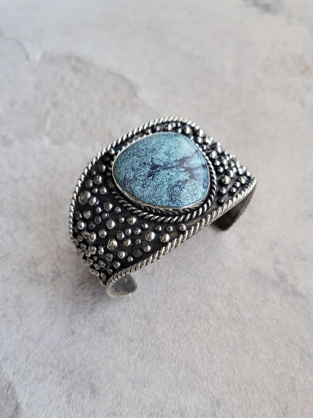 German Silver Freeform Turquoise Dot Cuff